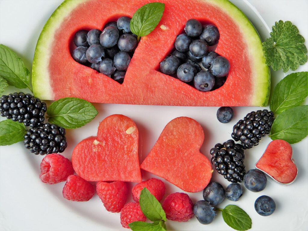 Plate of heart-shaped fruit
