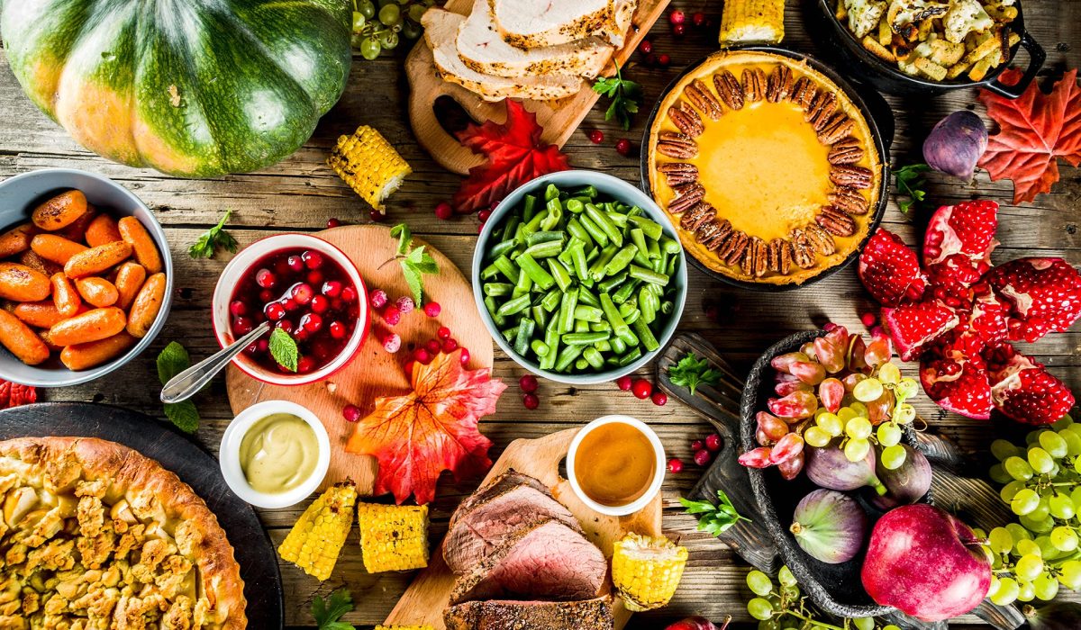 A table full of holiday food and drinks